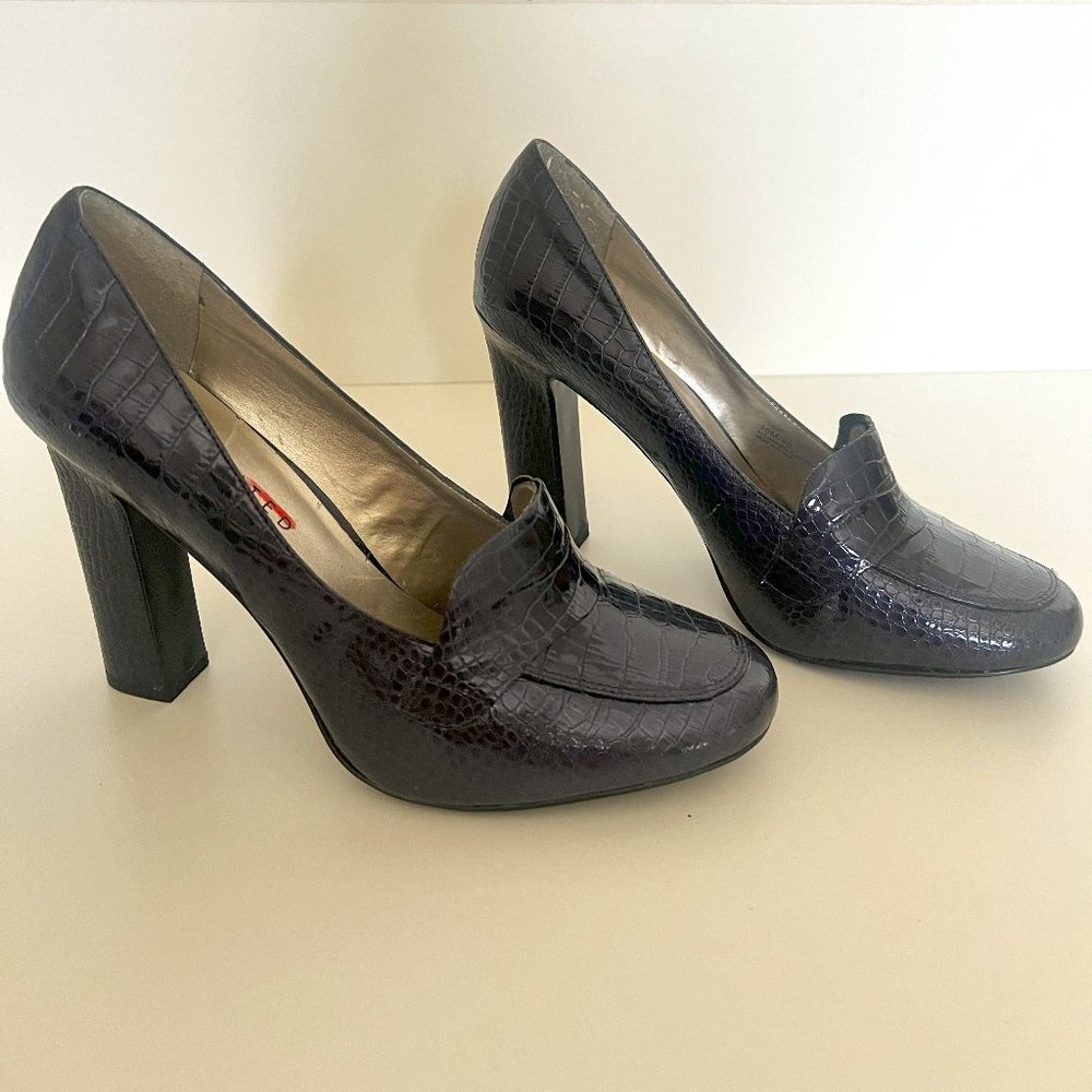 The Limited "Sue" Heel in Purple Mock Croc